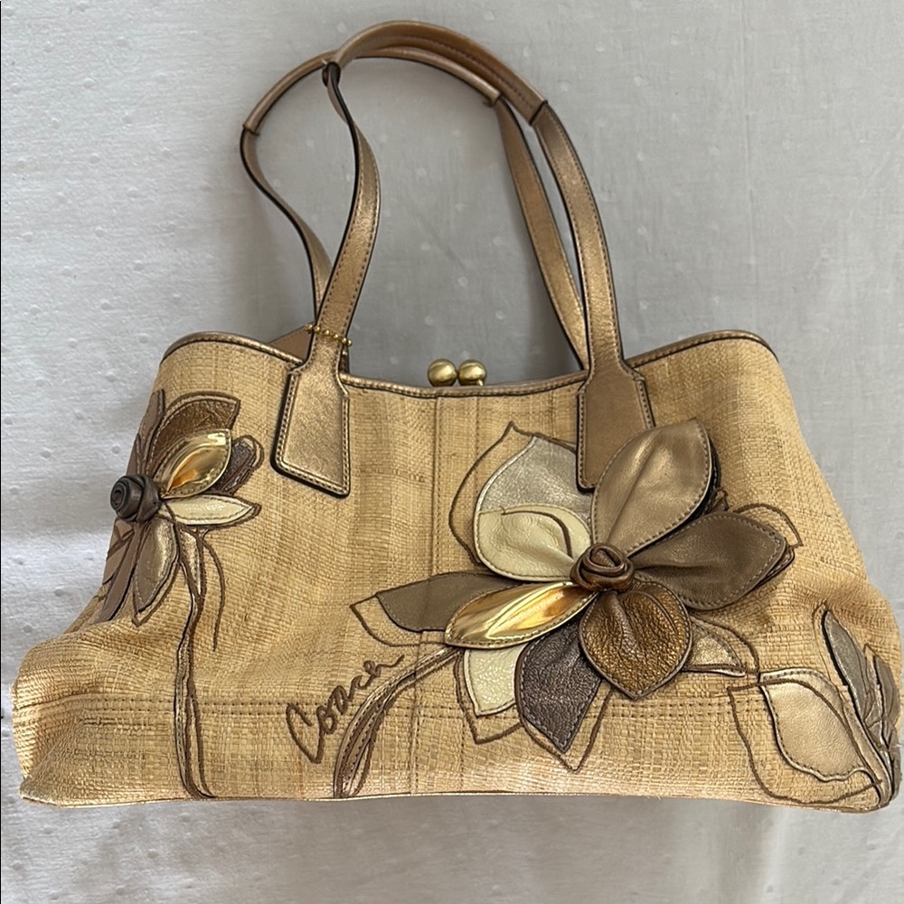 Coach Vintage Tan and Brown Floral Shoulder Bag